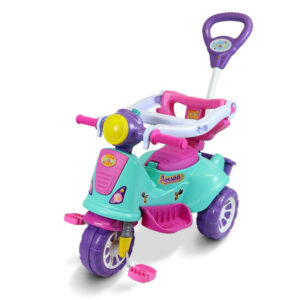 Triciclo Infantil de Passeio e Pedal Rosa Haste de Empurrar