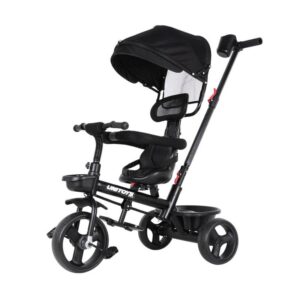Triciclo Preto Luxo Empurrador Apoio de Pé Proteção Lateral