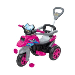Triciclo Infantil Rosa Moto Pedal Haste Buzina Porta Objetos