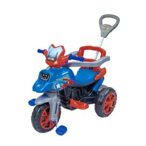 Triciclo Infantil Azul Moto Pedal Haste Buzina Porta Objetos