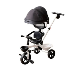 Triciclo Infantil Branco com Empurrador Capota e Cestinhas