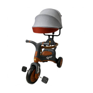 Triciclo Infantil Cinza Vintage Empurrador e Capota Retrátil