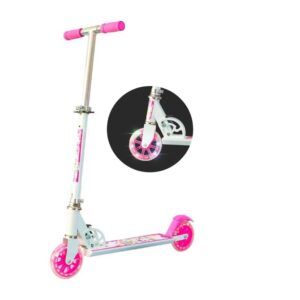 Mini Patinete Infantil Branco Rodas com Led Guidão Ajustável