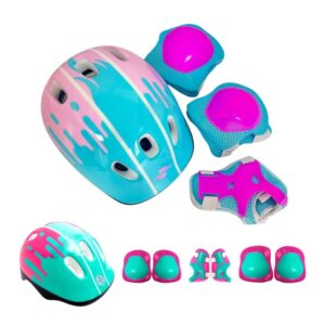 Kit Proteção Infantil 07 Peças Rosa / Verde com Capacete