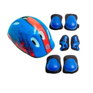 Kit Proteção Infantil 07 Peças Azul / Vermelho com Capacete