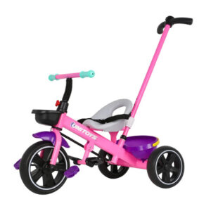 Triciclo Infantil Rosa/Roxo Empurrador Pedal e Apoio de Pé