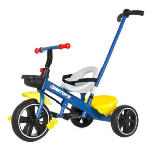 Triciclo Infantil Azul com Empurrador Pedal e Apoio de Pé