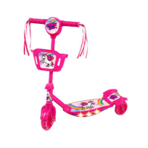 Patinete Infantil Unicórnio 03 Rodas Cestinha Luzes de Led
